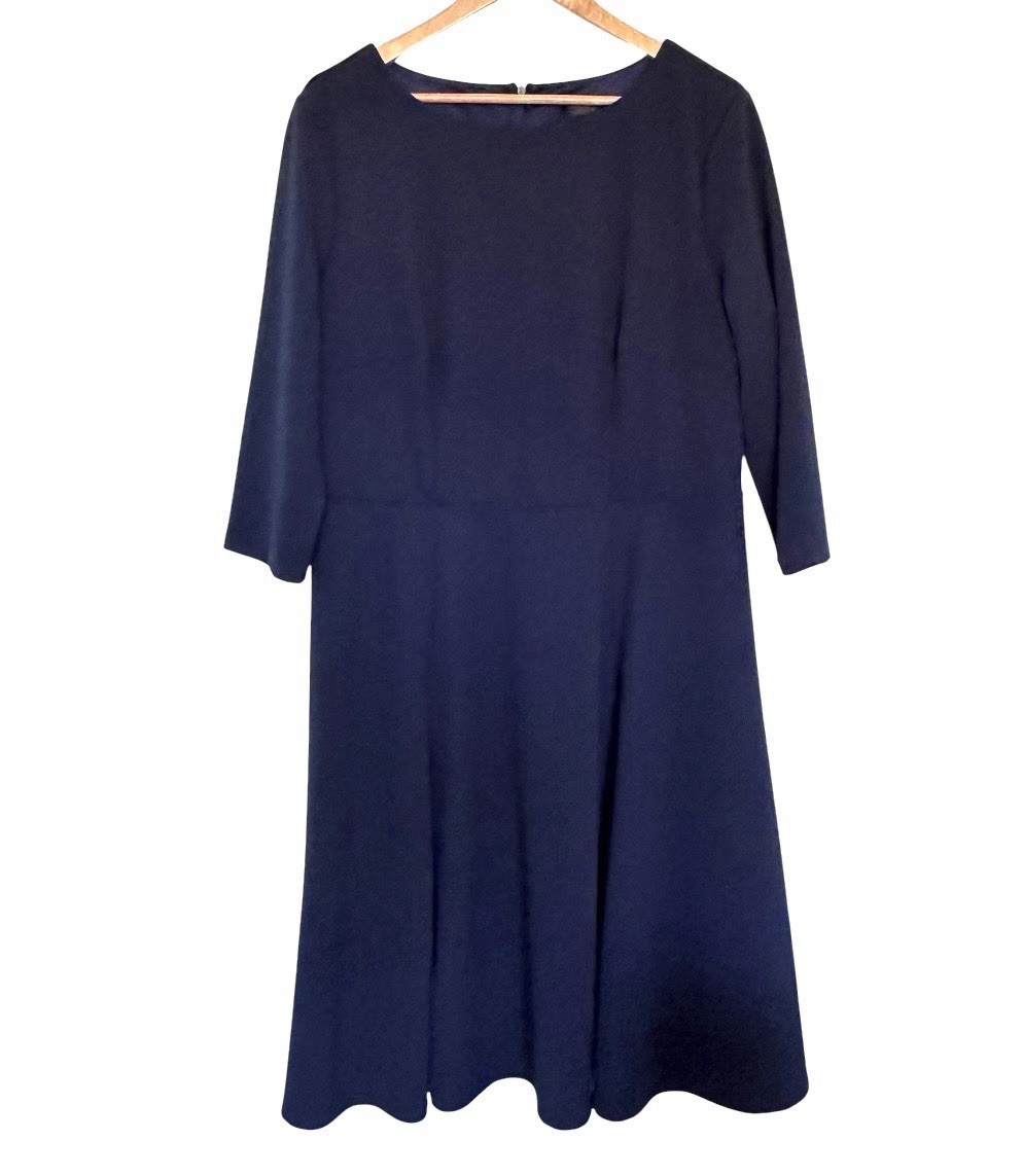 Dress Tells Plus Women’s 3XL Blue Midi 3/4 Sleeve Solid Zipper