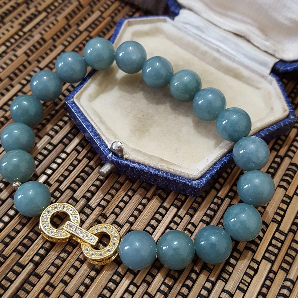 925 Пробы браслет, тип A зеленый жадеит и топаз браслет, 130ct - Изображение 2 из 4