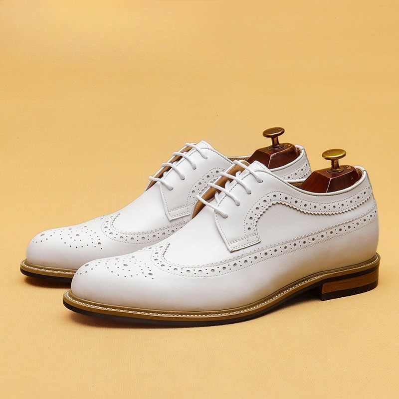 Men's Wedding Groom White Shoes Genuine Leather Business Dress