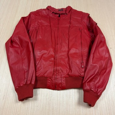 vtg 80s Vetter Red Leather Jacket Cafe Racer M Faux Fur Lined Removable Sleeves