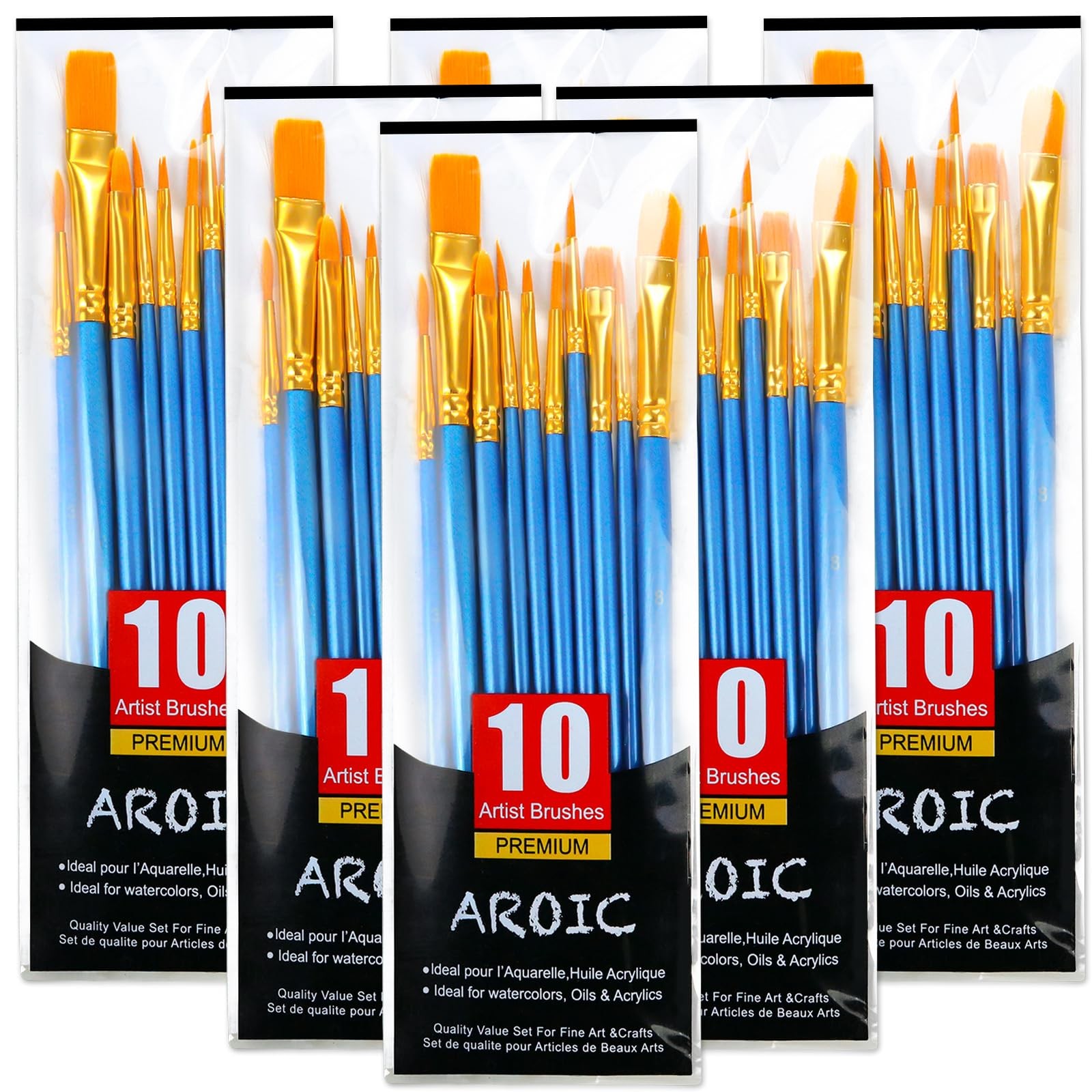 60-Piece Acrylic Paint Brush Set with Nylon Bristles for Versatile Art Projects