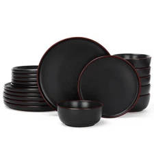 Mercury Plates and Bowls Sets, 18 Pieces Stoneware Dinnerware Sets, Dishes Se...