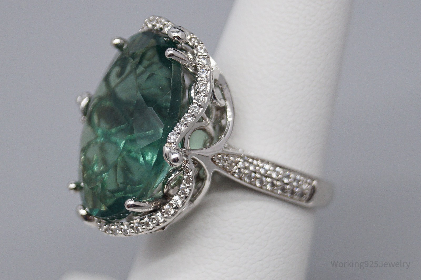 JTV DK Paraiba Tourmaline & White Zircon Sterling Silver Ring 5.25