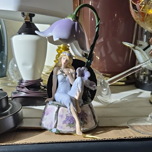 Fantasy Fairy Figurine Sitting Under Purple Flower Lamp Decorative Figure