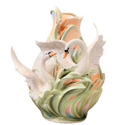 Franz Porcelain Collection Southern Splendor Vase Swans Kathy