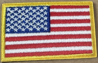 USA AMERICAN FLAG EMBROIDERED PATCH GOLD BORDER USA US w/ VELCRO  Brand Fastener