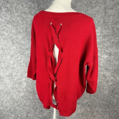Soho Jeans Women s Small Red Open Back Lace-Up Sweater Oversized Slouchy Fit