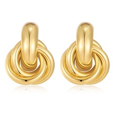 Chunky Gold Knot Earrings for Women Big Twisted Link Stud Earring D