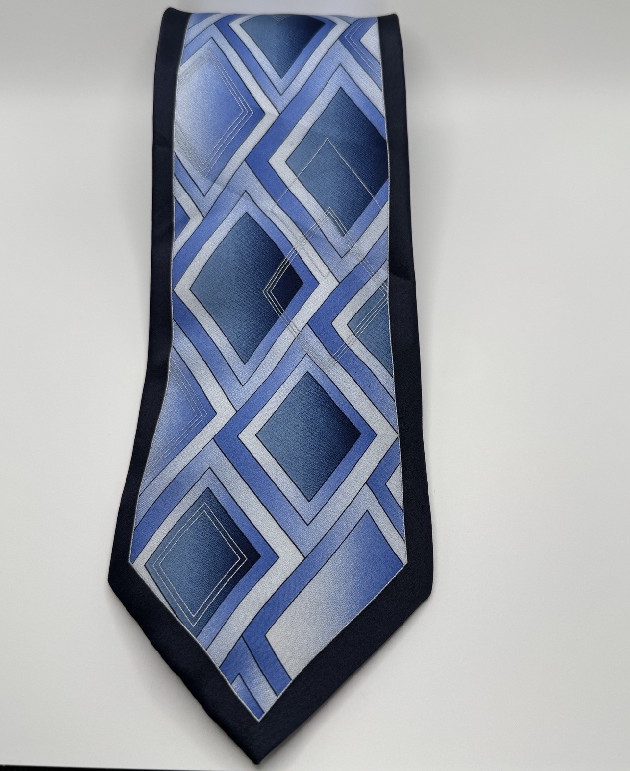 Stacy Adams Blue & Silver Geometric Handmade Silk Tie 4”x59”