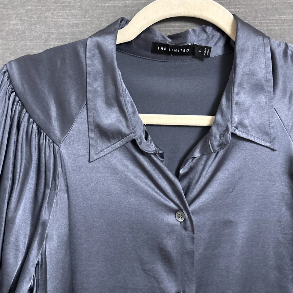 Vintage Limited Top L Gray Silver Silk Satin Casual Career Cocktail Evening y2k - Image 2 of 4