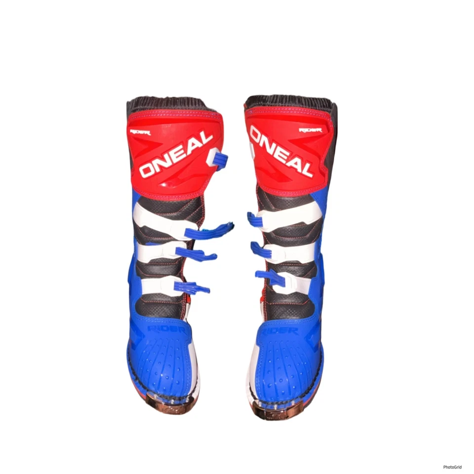 🔥O'Neal Rider MX Motocross Motocross Para Hombres EE. UU. 13 Rojo Blanco Azul Suela Goodyear Caja Foto 2 de 4
