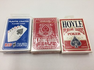 Lot of 3 Decks Playing Cards,New Sealed,Hoyle Red Poker,Blue Plastic Coated