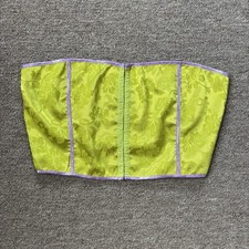 Princess Polly Erina Jacquard Corset Top Lime Green Strapless Floral Satin US 10