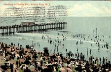 1915, Bathing at Fishing Pier, ASBURY PARK, New Jersey Postcard