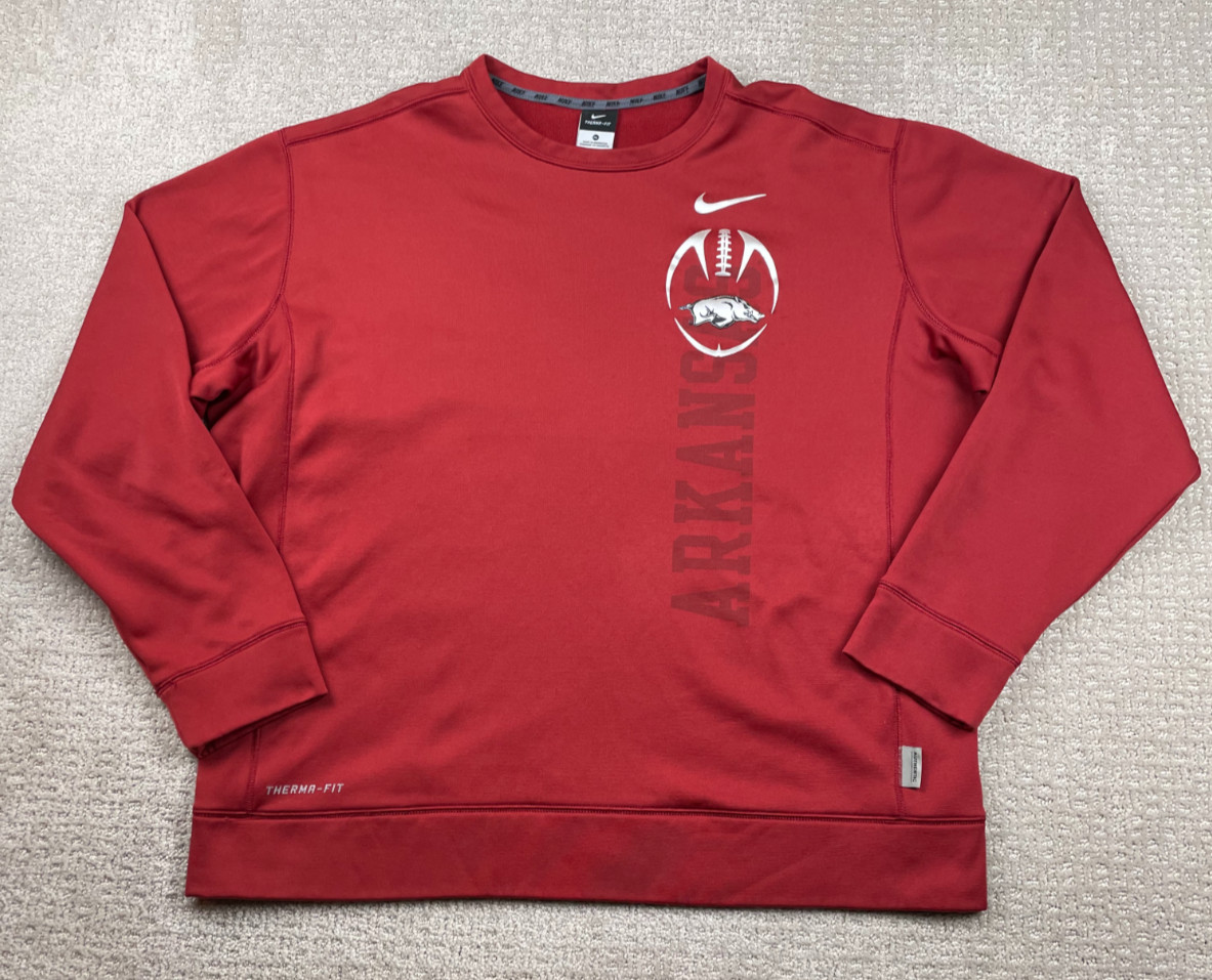 Arkansas Razorbacks Sweatshirt Mens XL Red Therma-Fit Fleece Team Issue Football