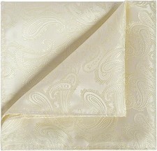 Mens Paisley Pocket Square Hanky Cream Ivory