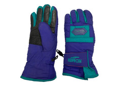 Vtg 90s KOMBI Purple/Teal Leather/Nylon WINTER GLOVES Ski Snowboard Hike Women M