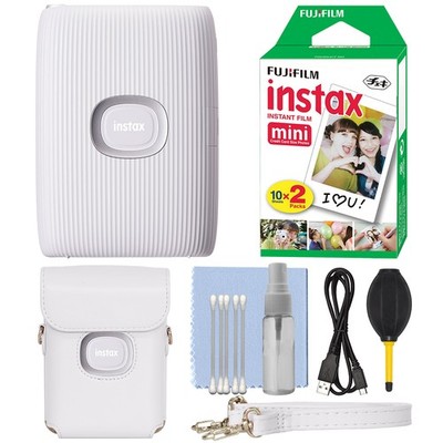 FUJIFILM INSTAX MINI LINK 2 Smartphone Printer Clay White+ 20 Film Essent Bundle