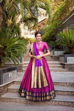 Indian Style Jacquard Silk Pink Lehenga Choli And Dupatta For Reception Party