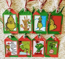 (8) Tags Christmas Grinch~Handmade Hang & Gift Tags~Scrapbook~Parties~Crafts~64R
