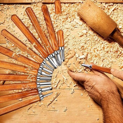 12 Stck. Professionelle Holzbearbeitung Schnitzen Hand Meißel Kit Holzbearbeitung Schluchten Werkzeuge