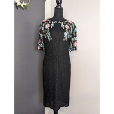 Vintage Patra Floral Beaded Evening Party Keyhole Cocktail Midi Dress
