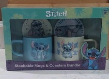 Disney Stitch Stackable 13oz Mugs 2 And Coaster Set By Culturefly NIB