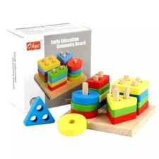 Early Education Geometry Board Rainbow Learning Toy Math Puzzle Montessori Wood