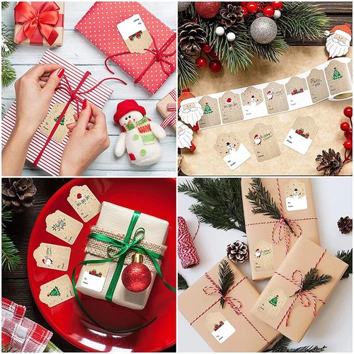 300Pcs/roll Merry Christmas Santa Claus Label Stickers Kraft Paper Handwritten - Photo 5/9