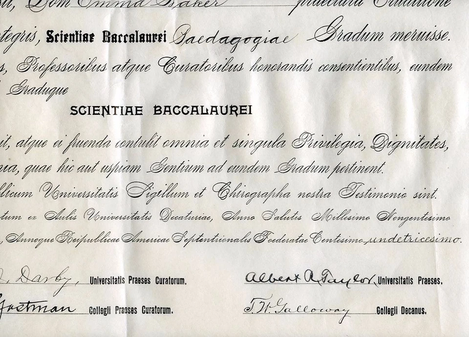 3 Antique Vellum Certificates-FLORENCR & EMMA BAKER-ILLINOIS-Genealogy - Image 4 of 4