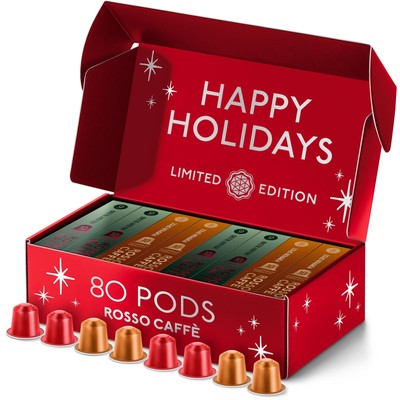 ROSSO CAFFE Espresso Pods for Nespresso - Holiday Blend & Pumpkin Spice 80ct