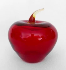 Blenko Glass ~ Large 5" Apple ~ Red & Yellow ~ Hand Blown ~ EXC