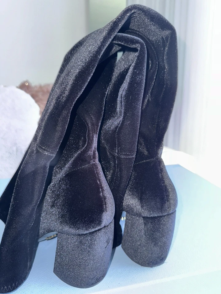PRADA Authentic Black Velvet & Logo Tall Boots New Original Dust Bag  Sz: 38.5 - image 2 of 4
