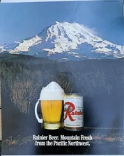 Vintage Rare Rainier Beer Poster, Mountain Fresh From Pacific Northwest 25x20”