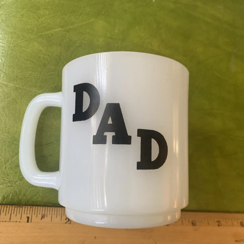 NOS Vintage Glasbake Dad Coffee Mug Cup White Milk Glass  Poem Fathers Day Gift