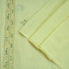 Vintage Yellow Dupatta Long Stole Pure Cotton Handmade Chikankari Scarves Veil