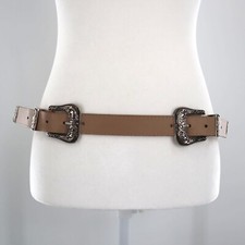 Double Buckle Belt Womens O/S Brown Western Cowgirl Country Boho Bohemian Y2K
