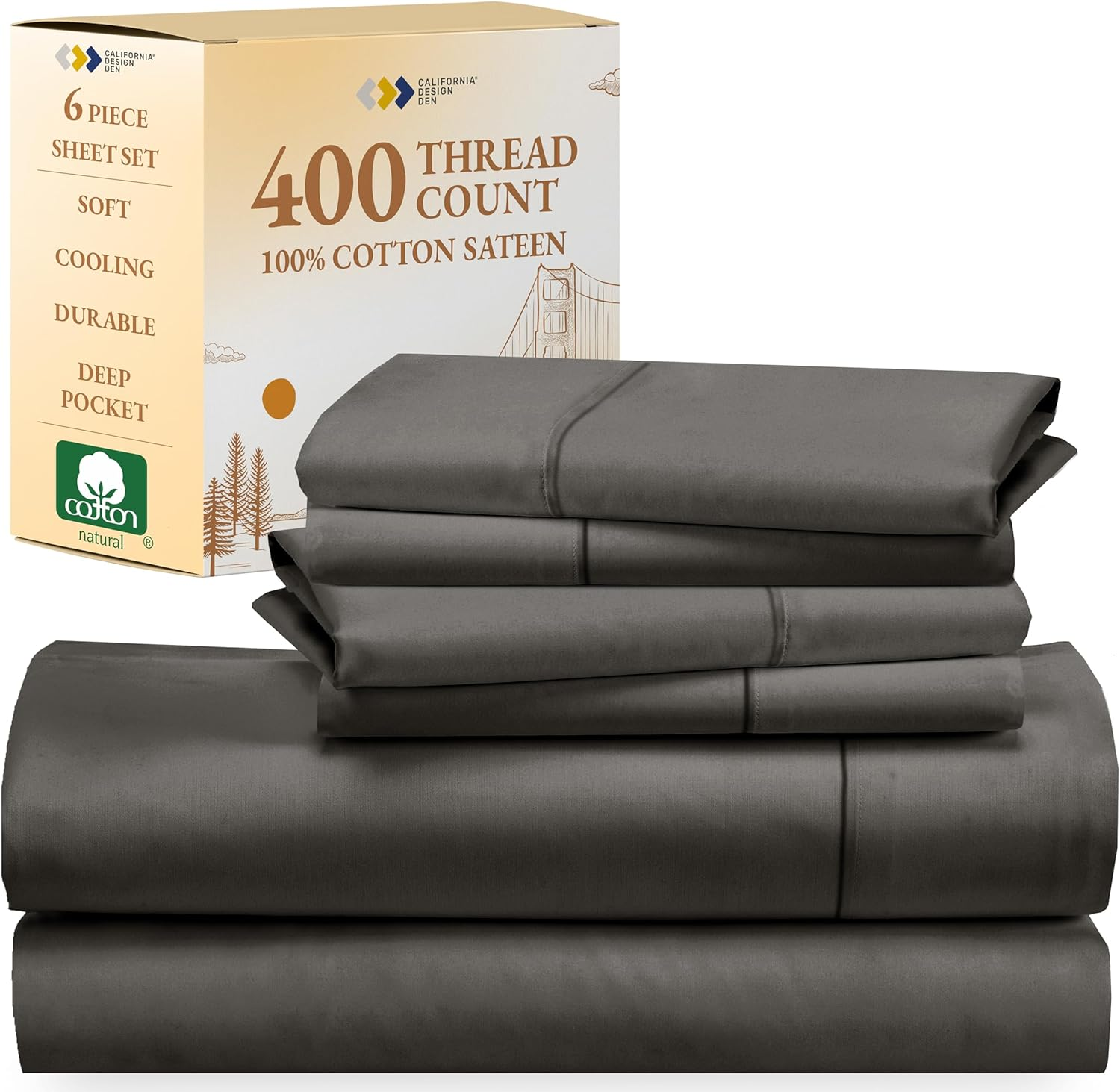 6-Pc Queen Size Sheet Set with 4 Pillowcases - 400 Thread Count 100% Cotton Shee