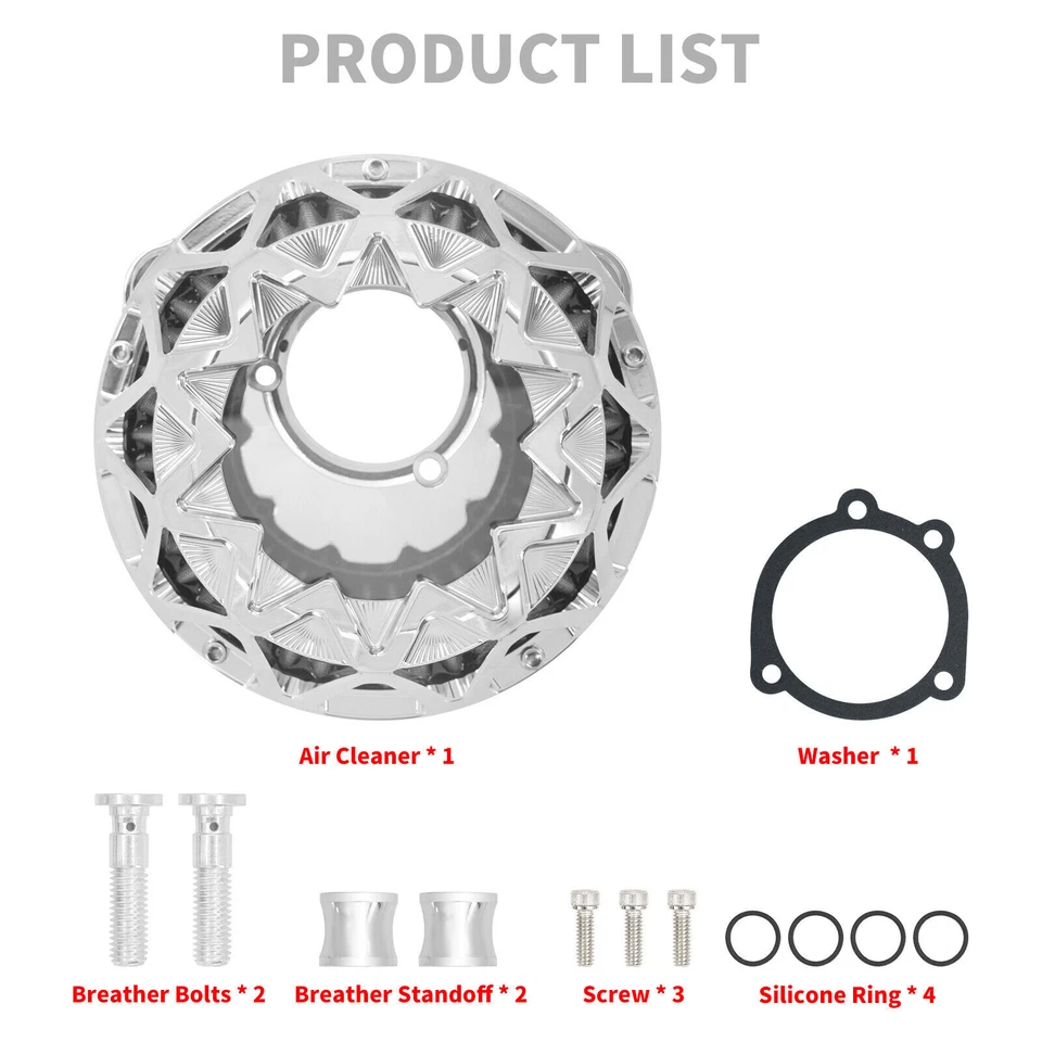 Chrome Air Cleaner Grey Intake Filter Fit For Harley Sportster XL 1200 2004-2023 - Image 3 of 4