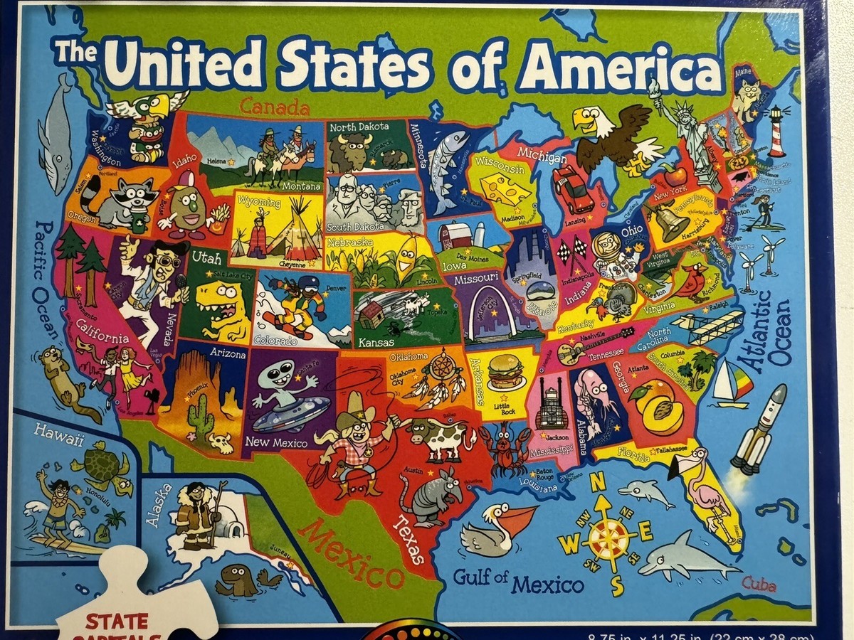 60 Piece Jigsaw Puzzle Map 50 American States USA, Age 6+ FREE