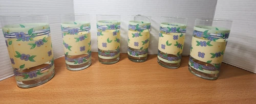 6 Vintage Libbey Summer Breeze 16oz Floral Tumbler Glasses 