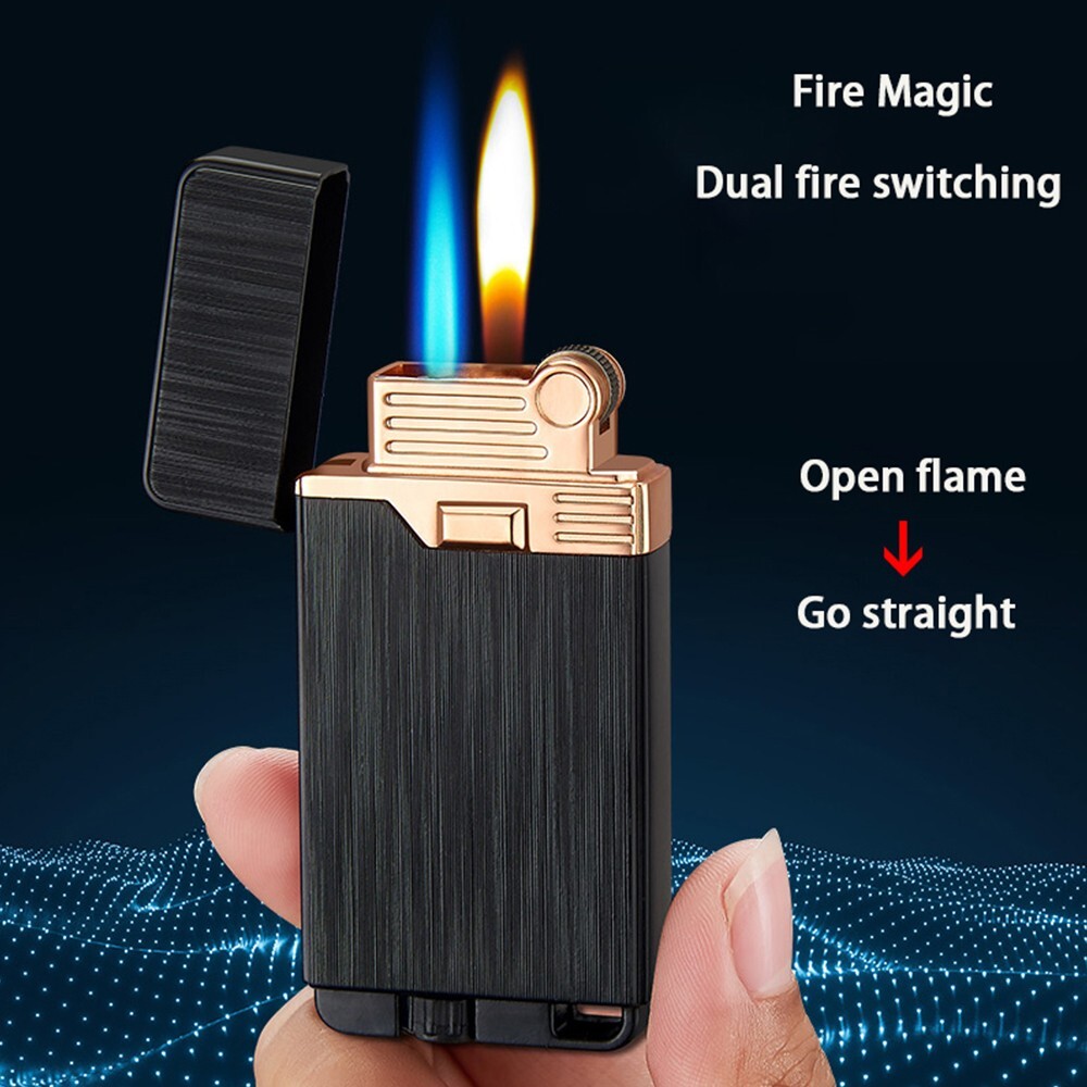 jet2 cigarette lighters Dual Flame Butane Torch flame Cigarette Lighter Soft Flame Flint Wheel  Lighter