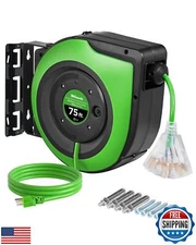 WILAWELS Retractable Cord Reel, 75 FT Heavy Duty Extension Cord, 14AWG/3C SJT