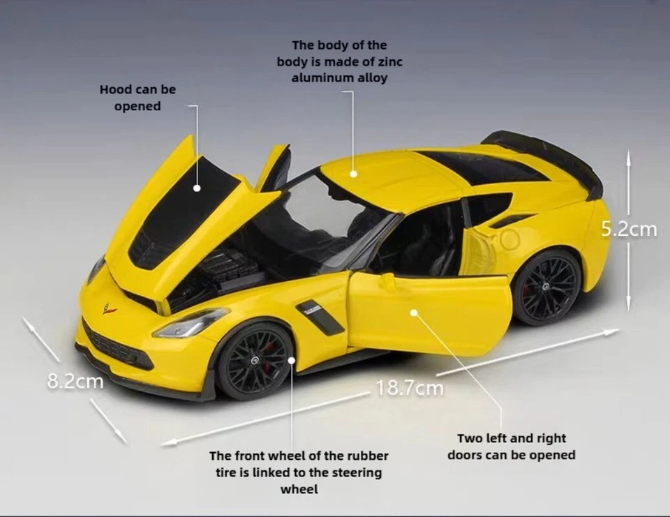Металлическая модель автомобиля Chevrolet Corvette Z06 масштаб 1:24 игрушки украшение ИДЕЯ ПОДАРКА - Изображение 3 из 4
