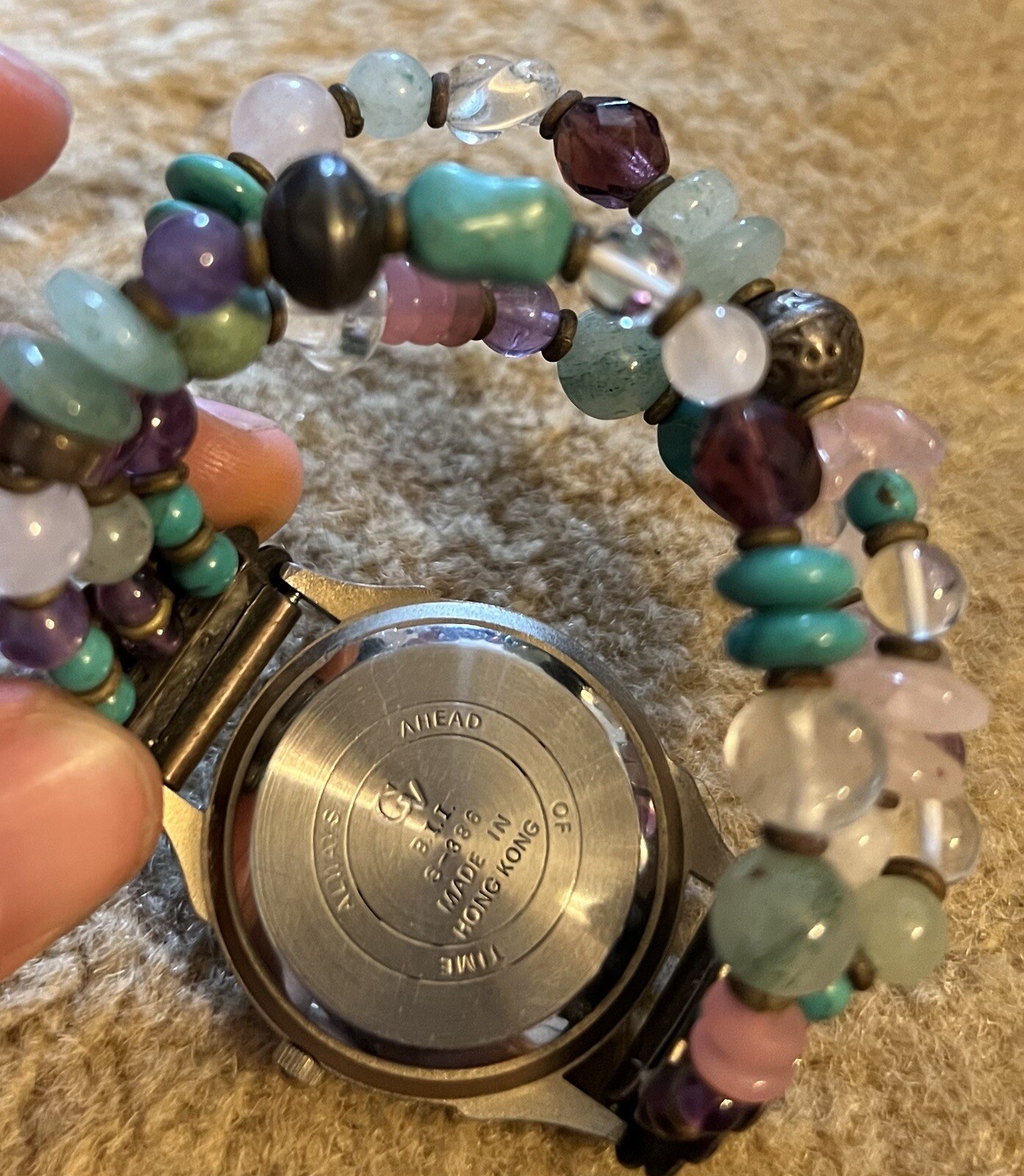 Vintage Peyote Bird Sterling Turquoise Stone Bead Watch Bracelet Don