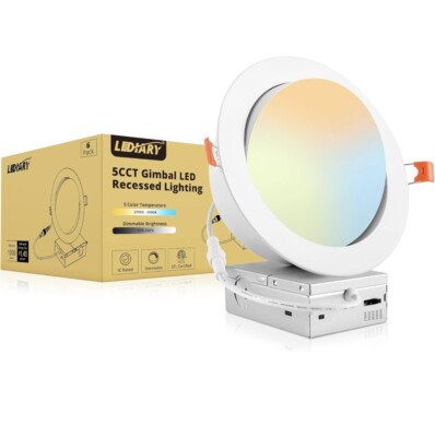 LEDIARY 6 Pack Gimbal LED Recessed Lighting 6 Inch, 5CCT Adjustable