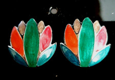 Floral Multi Color Enamel Post Earrings