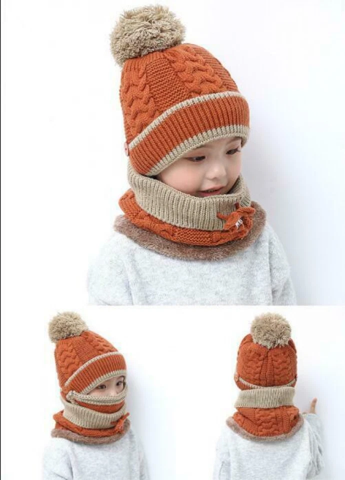 Bebé Niños Invierno Pompón Gorro Sombrero Cuello Calentador Conjunto de 3 Niñas Niños Bufanda Sombrero 2-7 Años Foto 4 de 4