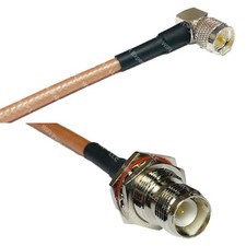 RG142 MINI UHF MALE ANGLE to RP-TNC FEMALE BULKHEAD RF Cable FAST-SHIP LOT