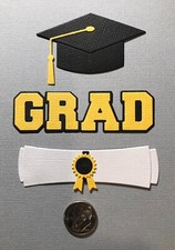 HANDMADE Paper Die Cut 3 Piece Grad Set Scrapbook / Card Embellishment